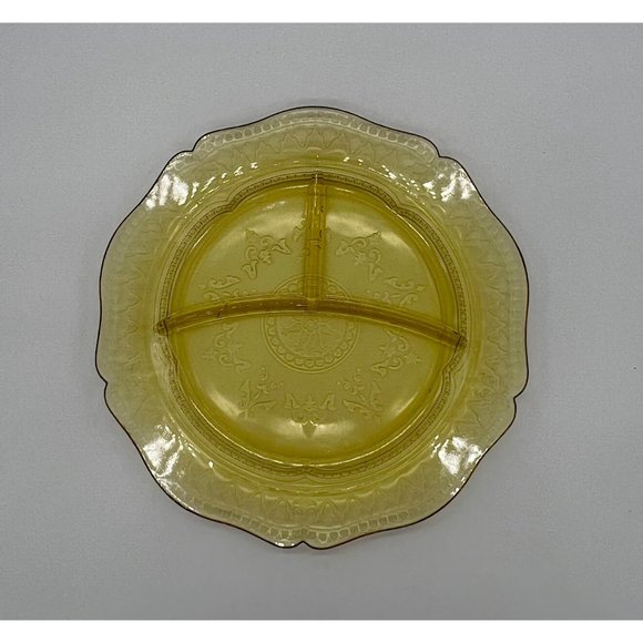 Vintage Federal Glass Amber Yellow Depression Patrician/Spoke Notched Divided/Gr - Picture 3 of 3